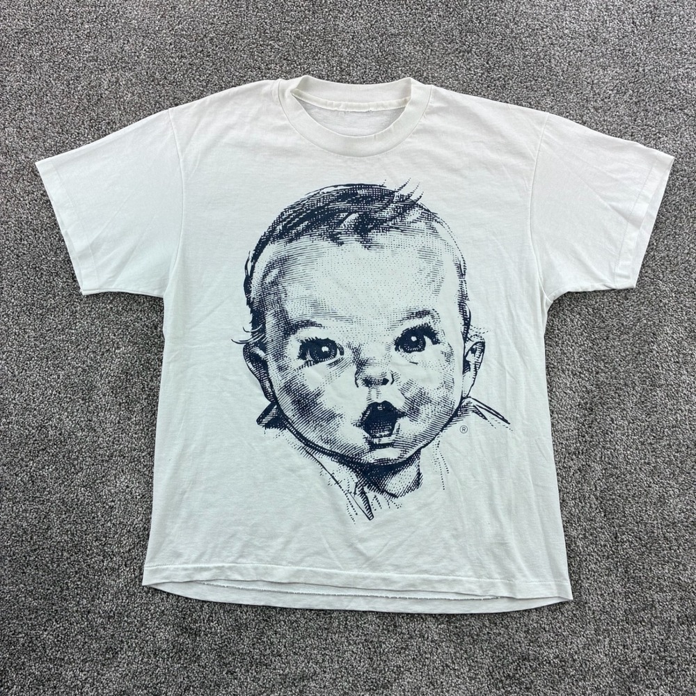 Vintage Gerber Baby Shirt Mens L White Cotton Baby Face Single Stitch